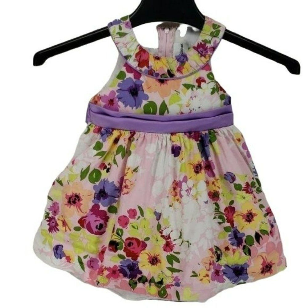 Rare Edition Infants Girls Spring Tie Back Floral Lined Dress Size 18 Months
